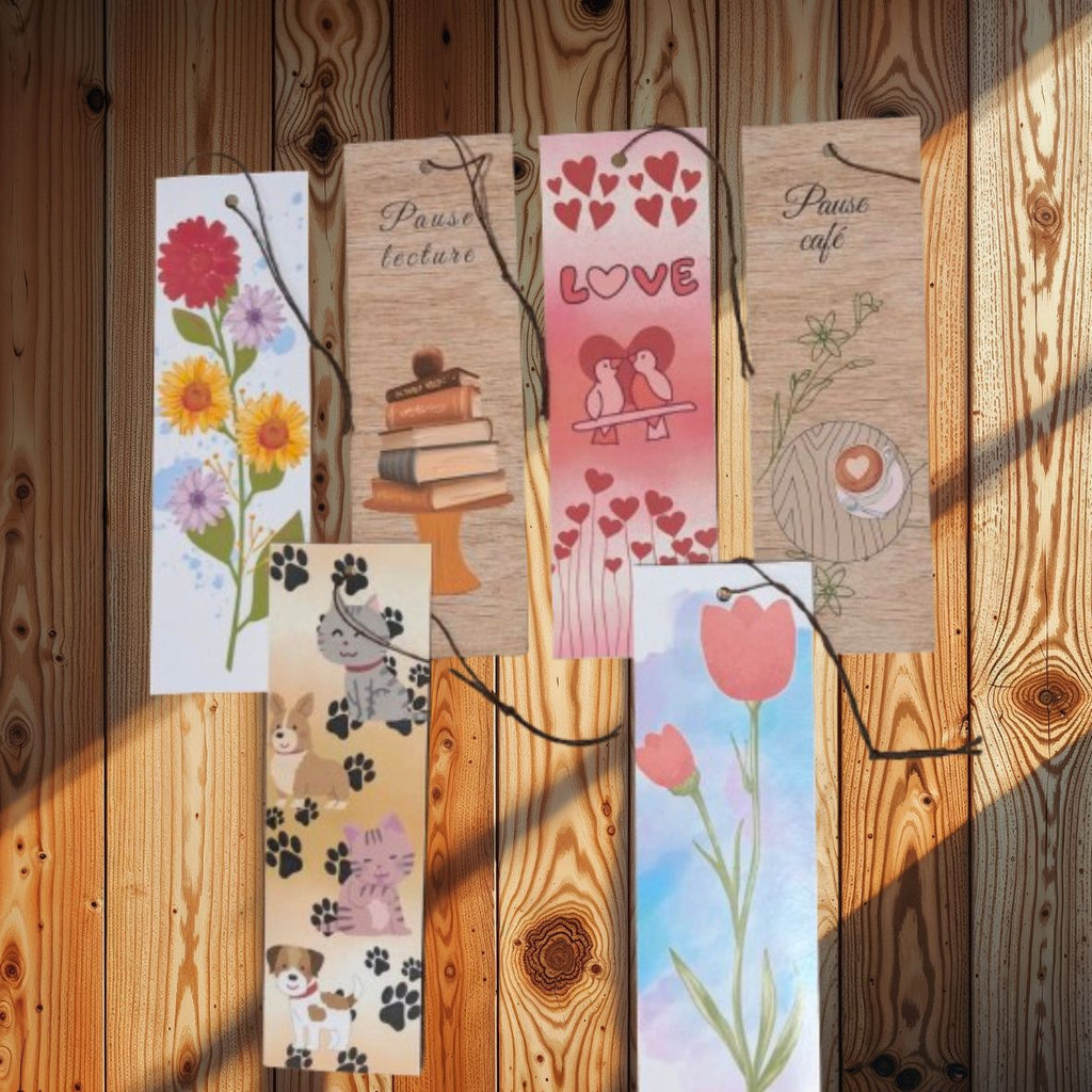 Marque-pages illustrés faits main – Papier cartonné plastifié